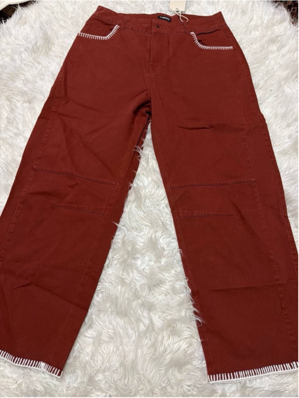 Flamingals Mid Rise Cropped Barrel Leg Pants L
